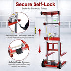 122" 400lbs Material Lift Winch Stacker with Upgrade Effortless Winch, Hand Winch Lift Truck with Fixed-Leg, Manual Material Lifter Pallet Stacker for Contractor, Workshop, Industrial, Red