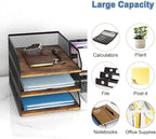 Natwind 3-Tier Stackable Paper Tray, Metal Mesh Desktop Organizer, Wood Board Paper Sorter, Letter Trays,File Document Storage Rack for for Home, Office, School (Retro)