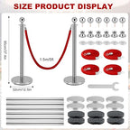 Silver Stanchion Post for Red Carpet, 6 Pack Stanchions and 4pcs Red Velvet Ropes, Fillable Plastic Base can Fill with Sand/Water, Queue Barrier Line Divider for Airport,Parties,Events,Clubs