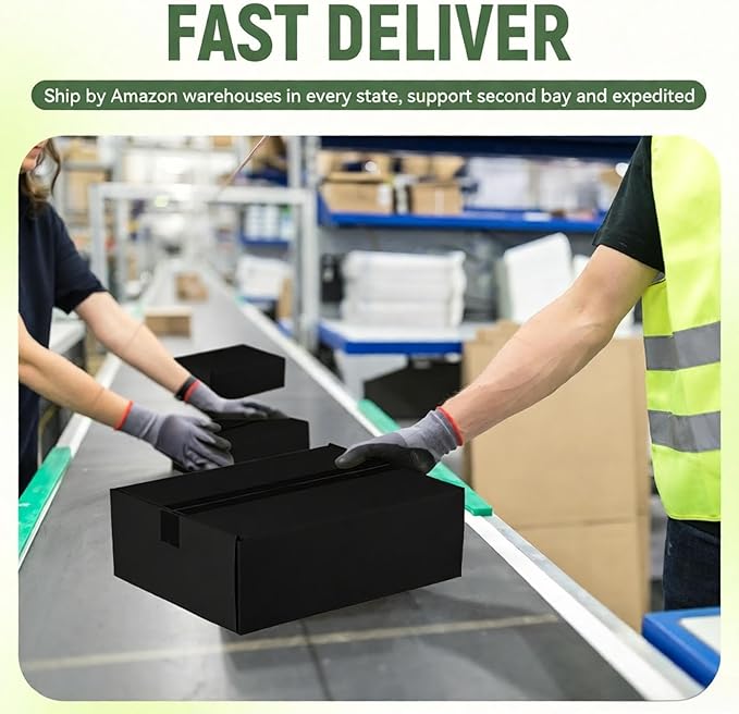 10 Pack 12"x9"x4" inch Shipping Boxes Black Corrugated Cardboard Box for Small Business, Mailer, Shipping, and Packing
