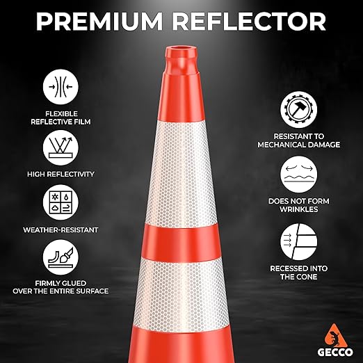GECCO ™ (108 Cones per Pallet) 36 Inch 10 Lb Heavy Tall Orange Traffic Cones in Bulk | Large Safety Cones, Orange Cones, Parking Cones, Construction Cones | PVC Plastic & Black Base - [PRO Series]