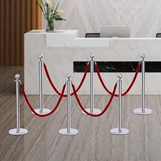 6 Packs Stanchions Posts, Stanchions Set Crowd Control Barriers with 4.9 ft Red Velvet Rope, Stanchion and Velvet Ropes Red Carpet Poles for Party Supplies