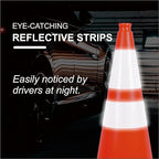 8 Pack Traffic Safety Cones 28 Inches with Reflective Collars, Orange Construction Cone, Restorable Parking Cones, Heavy Duty Road Cones for Parking Lot, Traffic Control, Driveway Road Parking