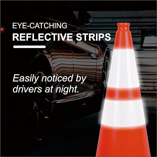 8 Pack Traffic Safety Cones 28 Inches with Reflective Collars, Orange Construction Cone, Restorable Parking Cones, Heavy Duty Road Cones for Parking Lot, Traffic Control, Driveway Road Parking