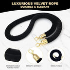 Velvet Stanchion Rope, 5 Feet Crowd Control Stanchion Ropes Safety Barrier with Gold Plated Hook for Carpet Events Movie Theaters Grand Openings Hotels Party(Black) (4)