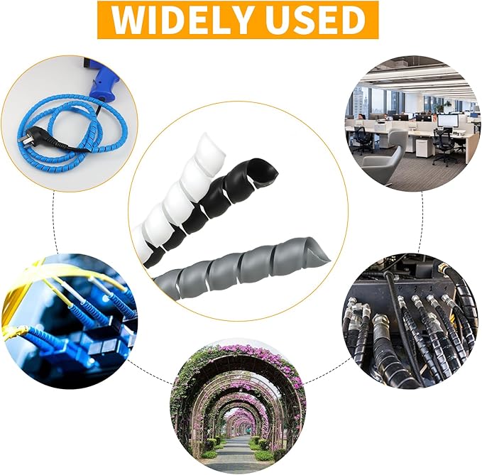 Spiral Wire Wrap, 9.84ft, 16.4ft, 33ft Spiral Cable Wrap Sleeve Hose for Computer, Power, Audio & Video Cords Stop Cord Tangle and Detangler (Grey, 10mm (3/8")-33ft)