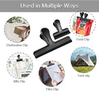 HOUSE AGAIN 12 Pack Stainless Steel Chip Bag Clips Covered with Silicone - NO More Sharp Edges - Color Coded for Food Bags - Air Tight Seal, Heavy Duty for Kitchen and Office, 5-3-2.5 Inches-Black