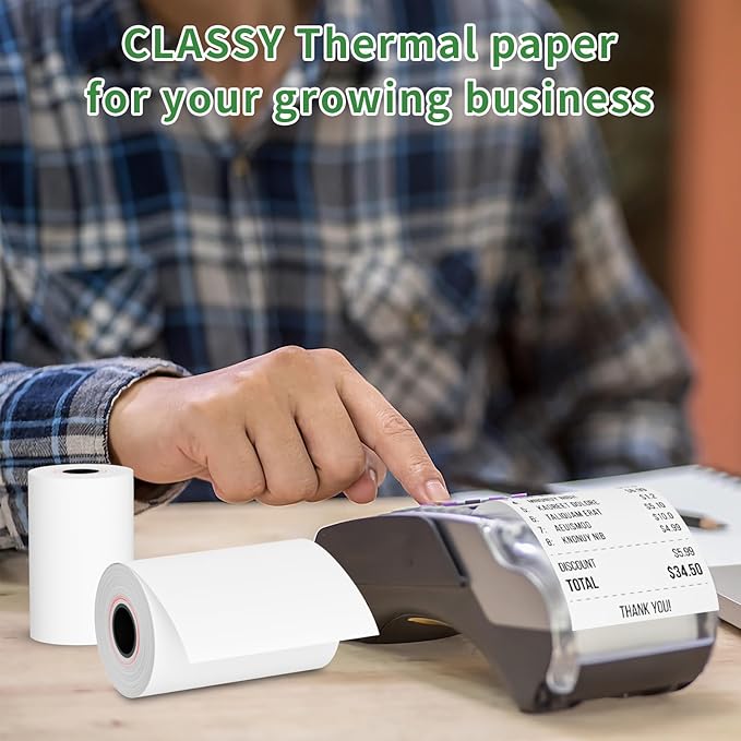 2 1/4" x 50' feet Thermal Paper, POS Cash Register Receipt Rolls, 50 Rolls Receipt Paper, Fits All POS Cash Registers