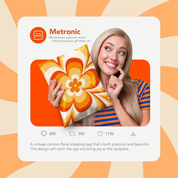 Metronic Poly Mailers 14.5x19 Inch Shipping Bags for Clothes,Self Adhesive Shipping Envelopes for Small Business,Waterproof Mailers Poly Bags for Shipping,Packaging Mailing Bags Orange Flower 500pc