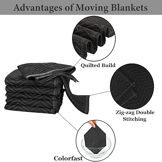 6 Pack Moving Blanket 40x 72" Moving Pads for Furniture Protection Quilted Packing Shipping Blankets for Furniture Moving Supplies (6 Pack)