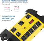 Heavy Duty Power Strip with USB, Workshop 8 Outlet Surge Protector 2700 Joules, Industrial Metal 15Amp Power Strip, 12 FT Extension Cord and Wide Spaced.