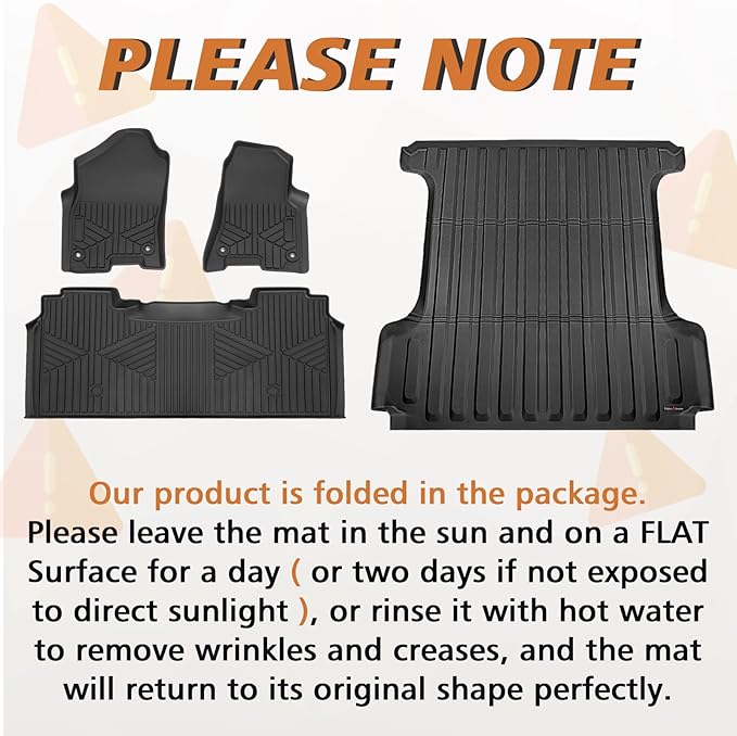 TripleAliners Truck Bed Mat & Floor Mats Front Rear Full Set Compatible with 2019-2025 RAM 1500 Accessories All Weather TPE Liners Carpets Mat Custom Fit (Truck Bed Mat+Floor Mats)