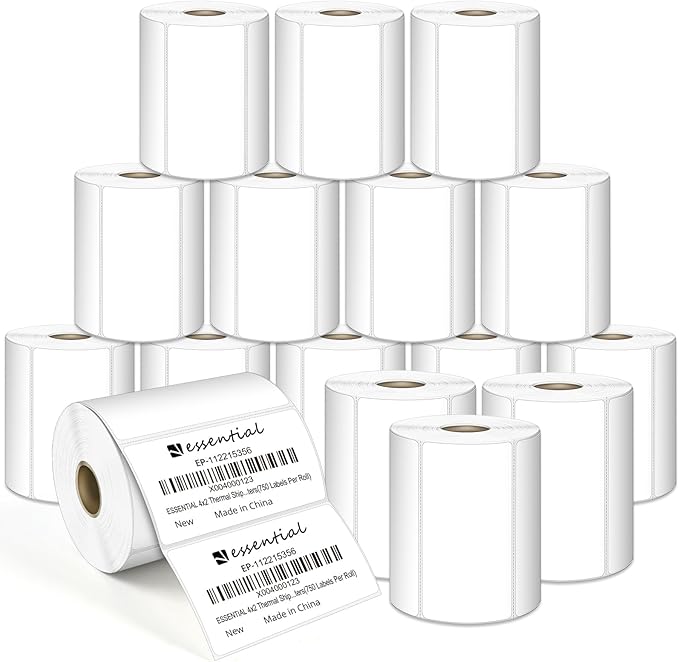 4 x 2 Inches Direct Thermal Barcode Labels, Waterproof and Oil-Proof Scratchproof, 750 Labels of Roll, Compatible with Zebra Printers (16 Roll-12000 Tags) White