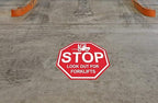 "Stop Look Out for Forklifts" - Laminated Vinyl Floor Sign by Graphical Warehouse - 5S Safety and Security Signage, Visual Communication Tool (34")
