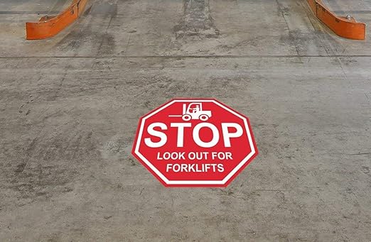 "Stop Look Out for Forklifts"- Laminated Vinyl Floor Sign by Graphical Warehouse - 5S Safety and Security Signage, Visual Communication Tool (30")