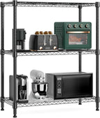 750 lbs 3 Tier Storage Rack Metal Wire Shelving Unit, Storage Standing Shelf Organizer for Laundry Bathroom Kitchen Pantry Closet Garage Basement Utility Room, Black 13.8" D x 29.5" W x 35.5" H