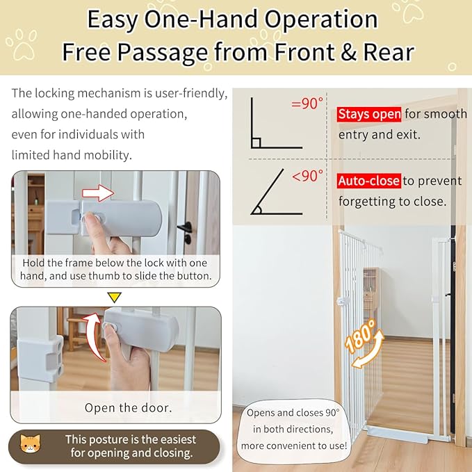 Lumizone Extra Tall Cat Gate 61.02" High Pressure Mounted Extra Wide 2025 New (17 Sizes) 1.37" Gap No Drilling Auto-Close One-Handed Operation Tall Pet Gate for Dogs(White, 61.02" H x 59.45"-63.38" W)