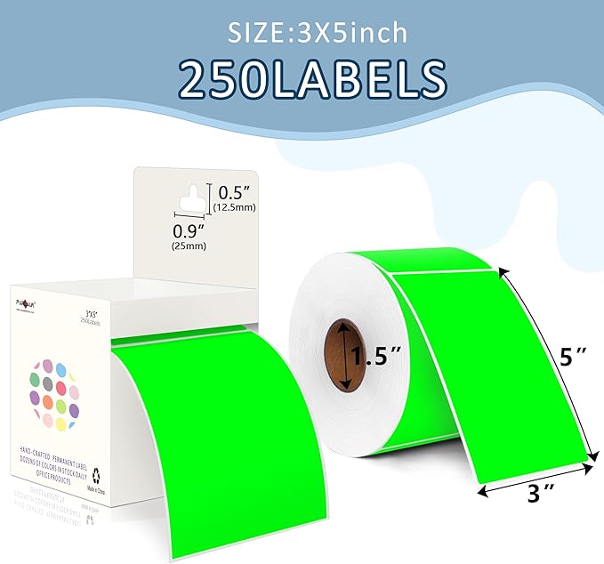 PARLAIM 3 X 5 Inch 4Rolls/1000 Per Roll Rectangle Inventory Color Coding Labels,Roll Square Label Stickers for Home (Fluorescent Green)