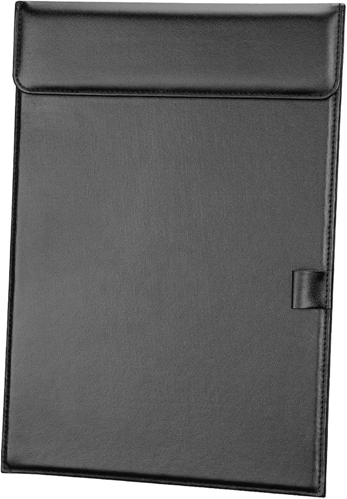 KINGFOM PU Leather Hardboard Office Clipboard, Magnetic Clip A4 Letter Size Clip Boards with Pen Holder for Nurses, Students, Teacher Black 4 Pack