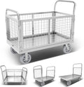 Platform Truck Cart with Cage, 6-in-1 Flatbed Utility Carts, Foldable Heavy Duty Push Cart Dolly W/Swivel Wheel, Rmovable Side, 1800lbs Capacity, 39"x24" Hand Truck for Groceries, Garage, Warehouse