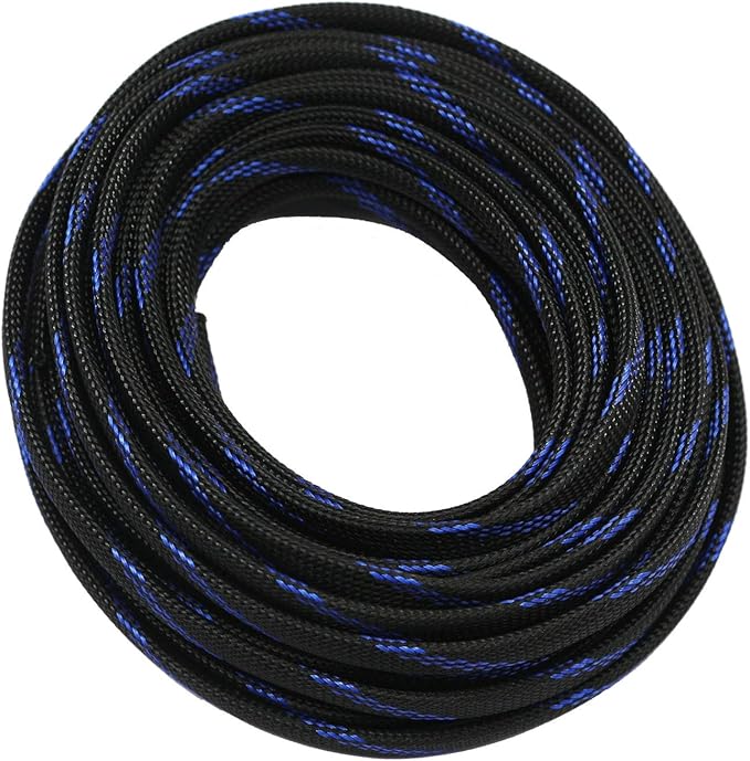 30ft PET Expandable Sleeving Wire Cable Sleeve (3/5", Steel Blue&Black)