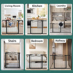 Fairy Baby 57.1"-59.8" Extra Wide Baby Gates with Door, 58 59 Inches Child Gate for Todder Kids, Metal Pressure Mounted Pet Dog Gate, Walk Thru Safety Gate for Doorway Stairs, Black