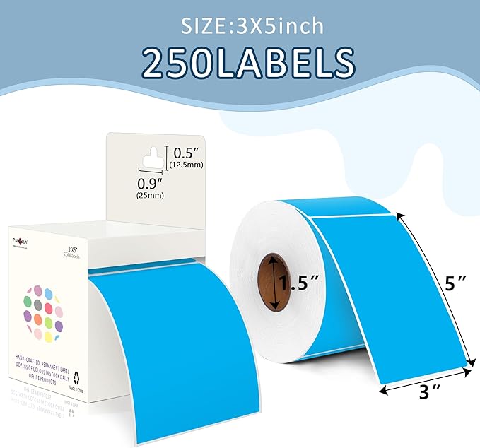 PARLAIM 3 X 5 Inch 4Rolls/1000 Per Roll Rectangle Inventory Color Coding Labels,Roll Square Label Stickers for Home (Sky Blue)