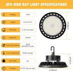 UFO LED High Bay Light 100W 4Pack, High Bay LED Shop Lights 14,000LM Dimmable, 6' Cable with US Plug, Hanging Hook, Safe Rope, ETL Listed LED High Bay Light for Warehouse Factory Barn Shop
