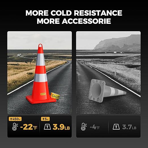 6 Pack 28 Inch Traffic Cones, from -22℉ to 131℉, MUTCD-Compliant Orange Safety Cone with Reflective Collar ＆ Extra Caution Tape for Parking Lot, Construction Work, Road Safety