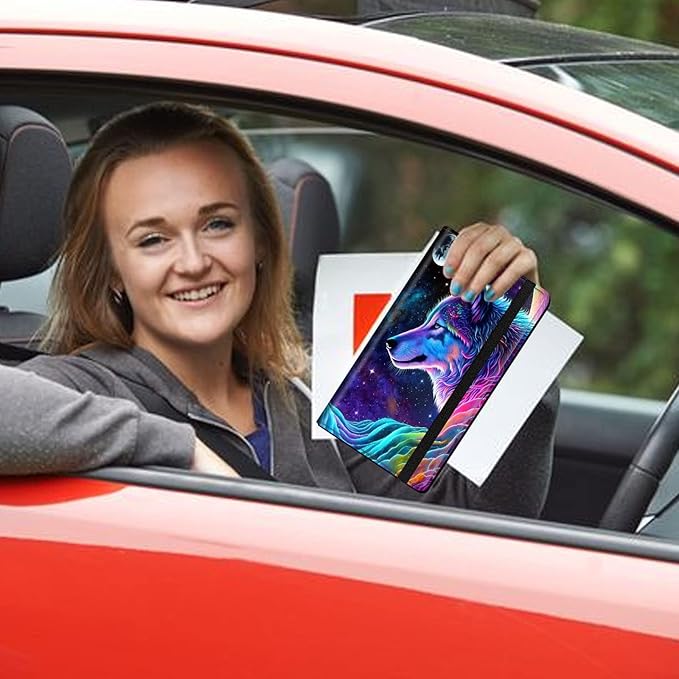 Car Registration and Insurance Holder, Leather Car Glove Box Organizer, Cool Car Accessories for ID, Driver's License Cards & Essential Document,business cards,Men&WomenNebula/Galaxy Wolf