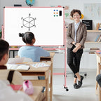 Mobile Whiteboard, 48x32 Inches Dry Erase Board with Stand, Large Rolling Whiteboard on Wheels, Standing White Board for Office, School, Home, Magnetic Double Sided White Board with Paper Pad