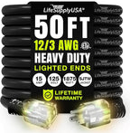50ft Outdoor/Indoor Extension Cord 12/3 Gauge Extra Heavy Duty 3 Prong SJTW, Waterproof, ETL Listed, Flexible Cold-Resistant Long Power Cord,15A 125V 1875W, Black by LifeSupplyUSA