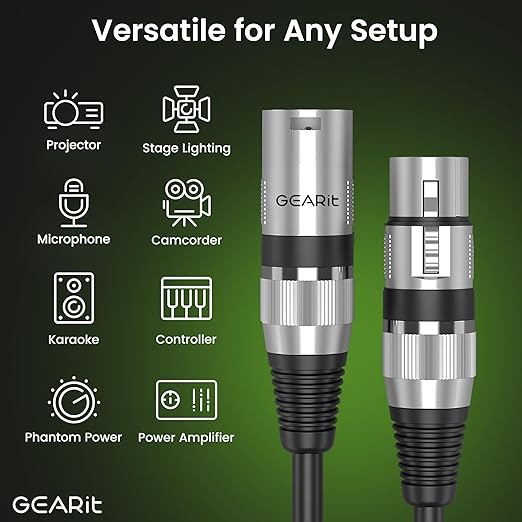 GEARit DMX to DMX Stage Lighting Cable (25 Feet, 2-Pack) DMX Male to Female (XLR Compatible) 3-Pin Balanced Shielded for DJ LED Moving Head Par Light, Mic Mixer, Recording Studio, Podcast - 25ft