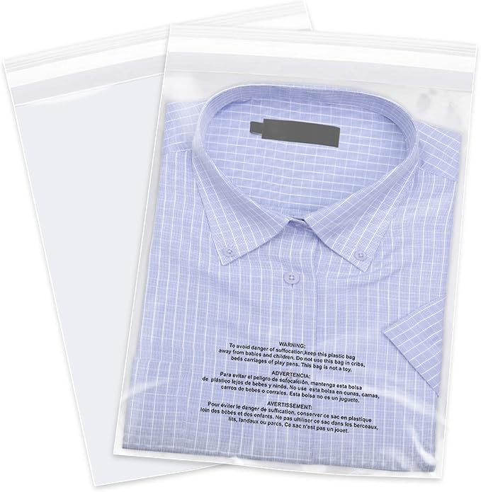 iMailer - 500 Count - 14" x 20" Clear Plastic Poly Bags with Suffocation Warning Self Seal 1.6 Mil for Clothing, T-Shirts, Pants - Resealable Adhesive,Not Strong