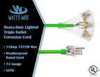 15 ft Outdoor Extension Cord Waterproof - 14 Gauge Heavy Duty Extension Cord 15 ft - Lighted Outdoor Extension Cords with Multiple Outlets - Watts Wire - 15' Grounded - extensiones electricas