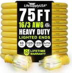 75ft Outdoor/Indoor Extension Cord 16/3 Gauge Heavy Duty 3 Prong SJTW, Waterproof, ETL Listed, Flexible Cold-Resistant Long Power Cord,10A 125V 1250W, Yellow by LifeSupplyUSA