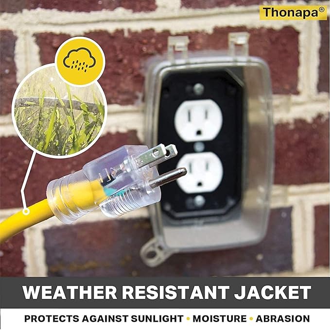2 Pack Lighted Outdoor Extension Cord 50 ft - 12 Gauge 15 Amp Heavy Duty Power Extension Cords - SJTW - Great for Major Appliances, Power Tools, Garden Supplies - Yellow