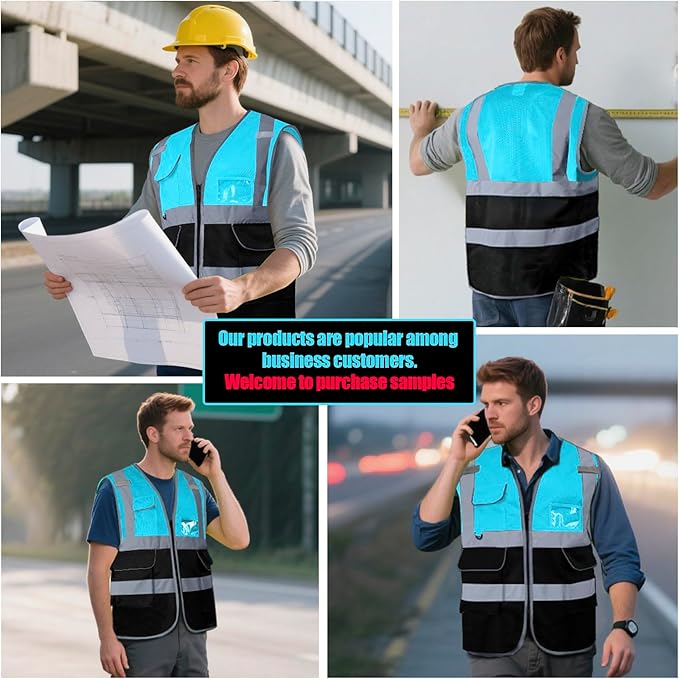 BeautyWill 10/20 Pack Custom Logo Safety Vest,Bulk High Visibility Class 2 Reflective Work Vests