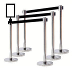 VIP Crowd Control Retractable Belt Stanchion Queue Safety Barrier Set, 36" Ht, 78" Belt + Wall Bracket (6 Satin Stainless Posts Black Belt + SFrame + WBracket)
