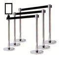 VIP Crowd Control Retractable Belt Stanchion Queue Safety Barrier Set, 36" Ht, 78" Belt + Wall Bracket (6 Mirror Posts Black Belt + SFrame + WBracket)