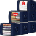 Fab totes 24 Gallons Clothes Storage, Foldable Thick Fabric Blanket Storage Bags,Containers for Organizing Bedroom, Closet, Clothing, Comforter,Organization with Handle (8 Pack,Blue)