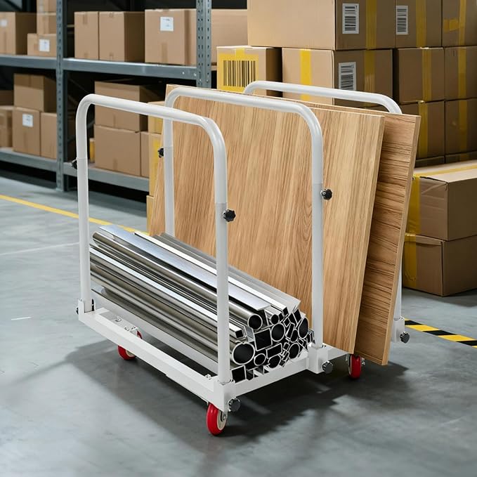 Steel Panel Truck, 1400lbs Heavy Duty Lumber Drywall Dolly Cart with 4" Swivel Casters, Table Dolly with Crossbeam & 3 Side Handrails for Garage, Home, Warehouse, 31" L X 28" W X 35" H (Grey)