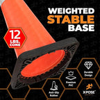 Xpose Safety 36 Inch Orange Traffic Cones Heavy Duty 12lb with 6" & 4" Collars, 24 Pack - Multipurpose PVC Plastic Safety Cone for Parking, Soccer, Caution, Kids and Construction - DOT Approved