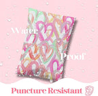 10x13 Designer Poly Mailer 100 Pack Heavy Duty Waterproof Self Seal Shipping Bags for Small Business Large Mailing Envelopes Bulk Tear Resistant Cute Packaging Happy Hearts