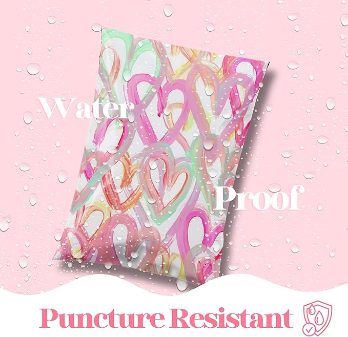 14.5x19 Designer Poly Mailer 100 Pack Heavy Duty Waterproof Self Seal Shipping Bags for Small Business Large Mailing Envelopes Bulk Tear Resistant Cute Packaging Happy Hearts