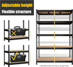 PrimeZone 4 Pack Heavy Duty Adjustable 5 Tier Garage Storage Shelves - 47" W x 18" D x 71" H, Metal Utility Rack Shelf Unit for Warehouse, Pantry, Closet, Kitchen, Black