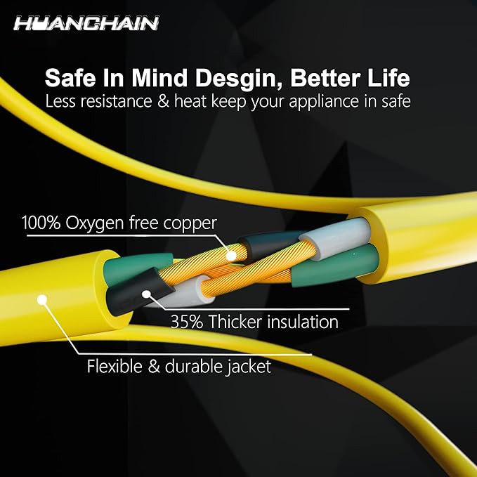 HUANCHAIN 50 ft 14/3 Gauge Heavy Duty Outdoor Extension Cord Waterproof with Lighted, Flexible Cold Weather 3 Prong Electric Cord Outside, 15A 1875W 125V 14AWG SJTW, Yellow, ETL Listed