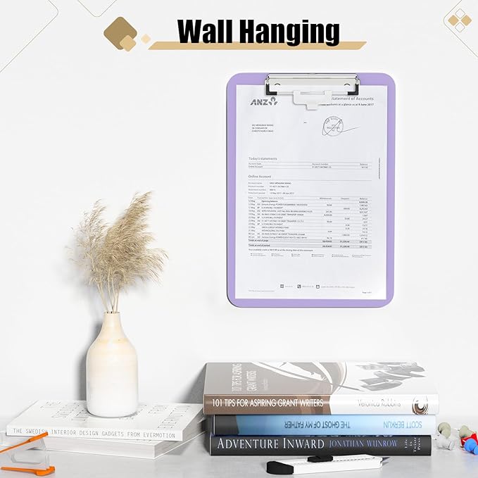 Hongri Plastic Clipboard with Pen Holder, Purple 8.5x11 Letter Size Clip Board for Classroom, Office, Students, Nurses and Women, Low Profile Clip, Size 12.5 x 9 in(Pack of 2)