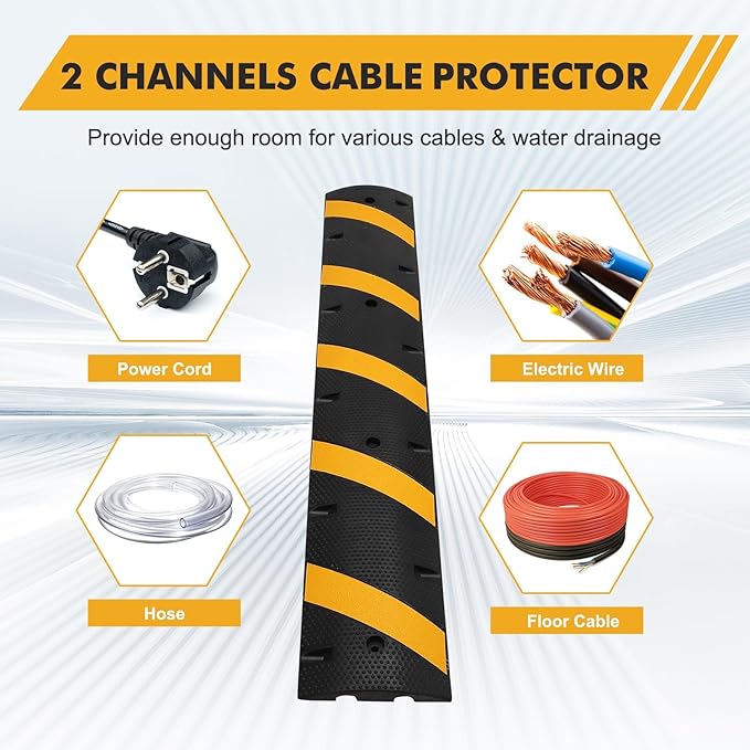 6FT Heavy Duty Recycled Rubber Speed Bump, 2 Pack 25,000 Lbs Capacity Modular Traffic Hump, 2 Channel Floor Cord Cover for Parking Lot, School, Warehouse, Durable & Portable