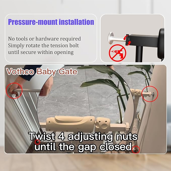 Extra Wide Baby Gate 85.8-104.5 Inch, Pressure Mounted No Drilling, for Stairs & Doorways, Metal Black Indoor Safety Gate for Kids and Dogs